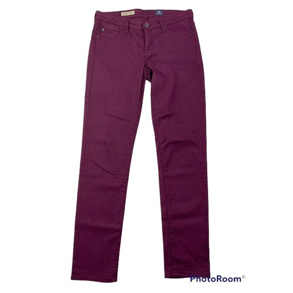 AG Adriano Goldschmied Women’s 27R The Stevie Ankle Slim Straight Jeans Burgundy - Picture 2 of 8